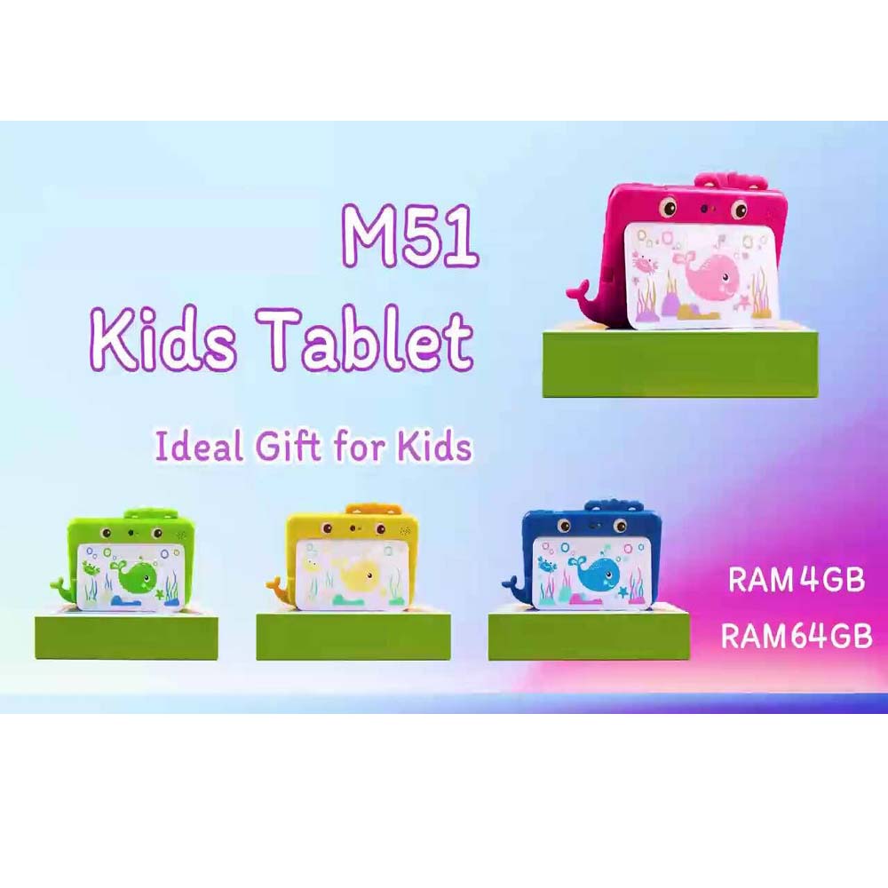 M51TB Kids Tablet - 7" HD, 64GB, 3000mAh, 5G WiFi, Kid-Proof Design, Multi-Color (Android)
