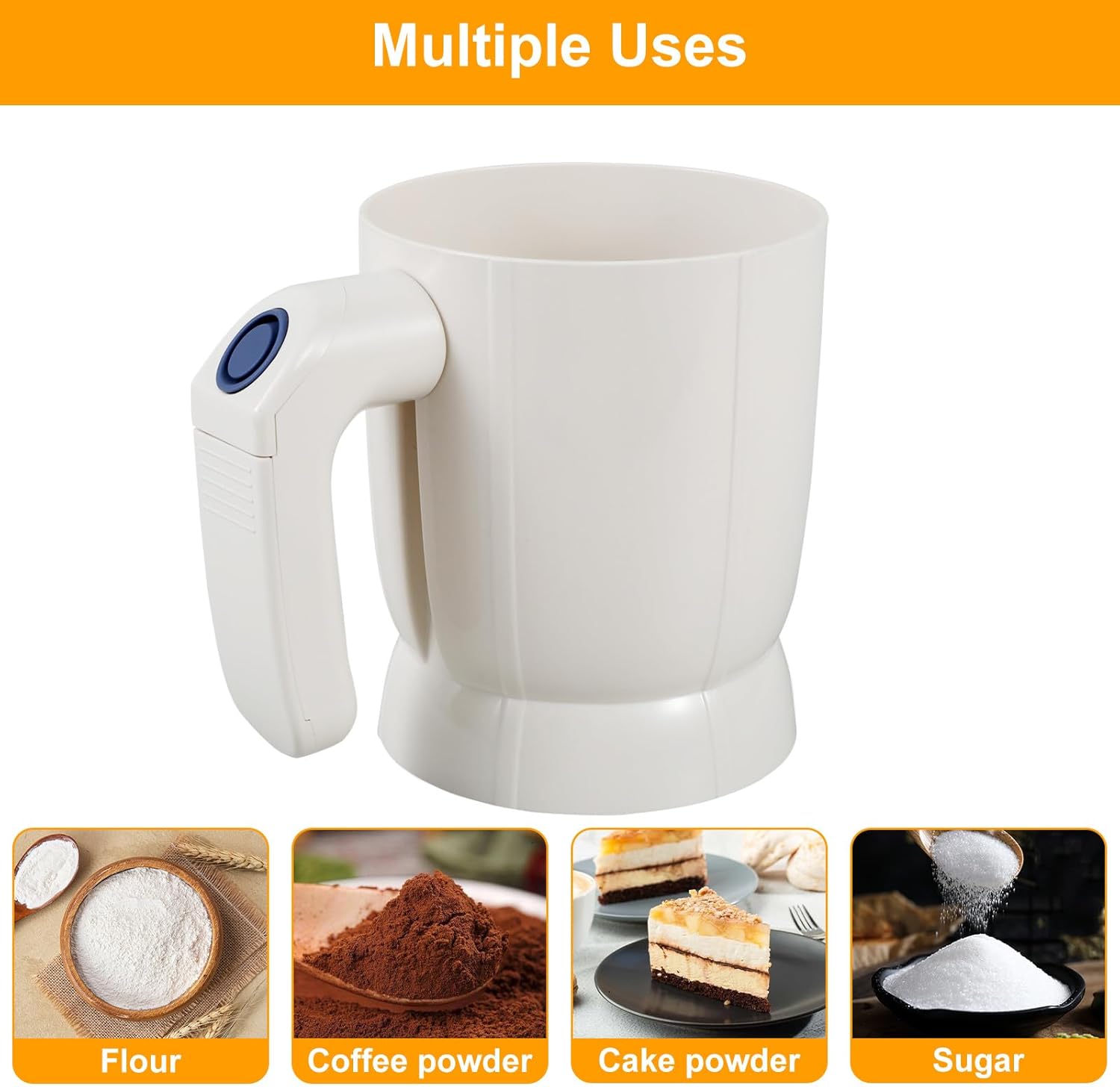 Electric Flour Sifter – Battery-Operated Steel Mesh Sieve for Effortless Baking and Pastry Making