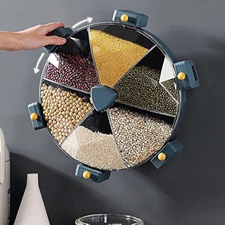 Wall-Mounted 6-Grid Dry Food Dispenser | Cereal, Rice, Candy, Coffee Bean, Snack, and Grain Storage Container