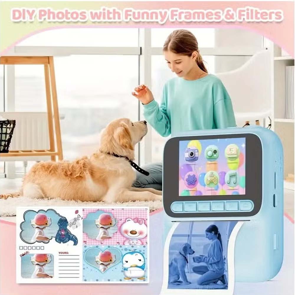Kids Instant Print Camera with 4800W HD Photos, 1080p Video & Ink-Free Thermal Printing. 2.4" IPS display, built-in games & MP3 player.