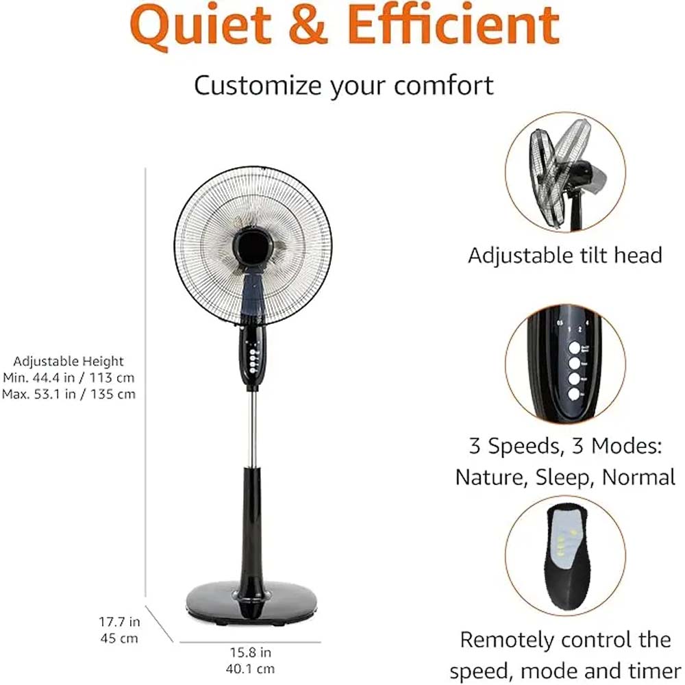 MSF-1672R 16" Luxury Stand Fan - Remote Control, 5-Speed, Silent Operation, Elegant Design for Home/Office (Multi-Colour)