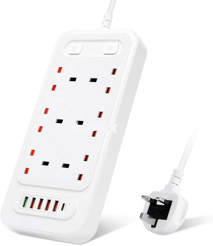 Universal 6-Way Power Outlet Strip with Fast Charging – US Plug (Black)