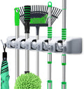 Tool Holder with Wax Handlebar | Wall-Mounted Mop Holder with 6 Hooks & 5 Quick-Release Clamps | Organize Mops, Brooms, and Tools