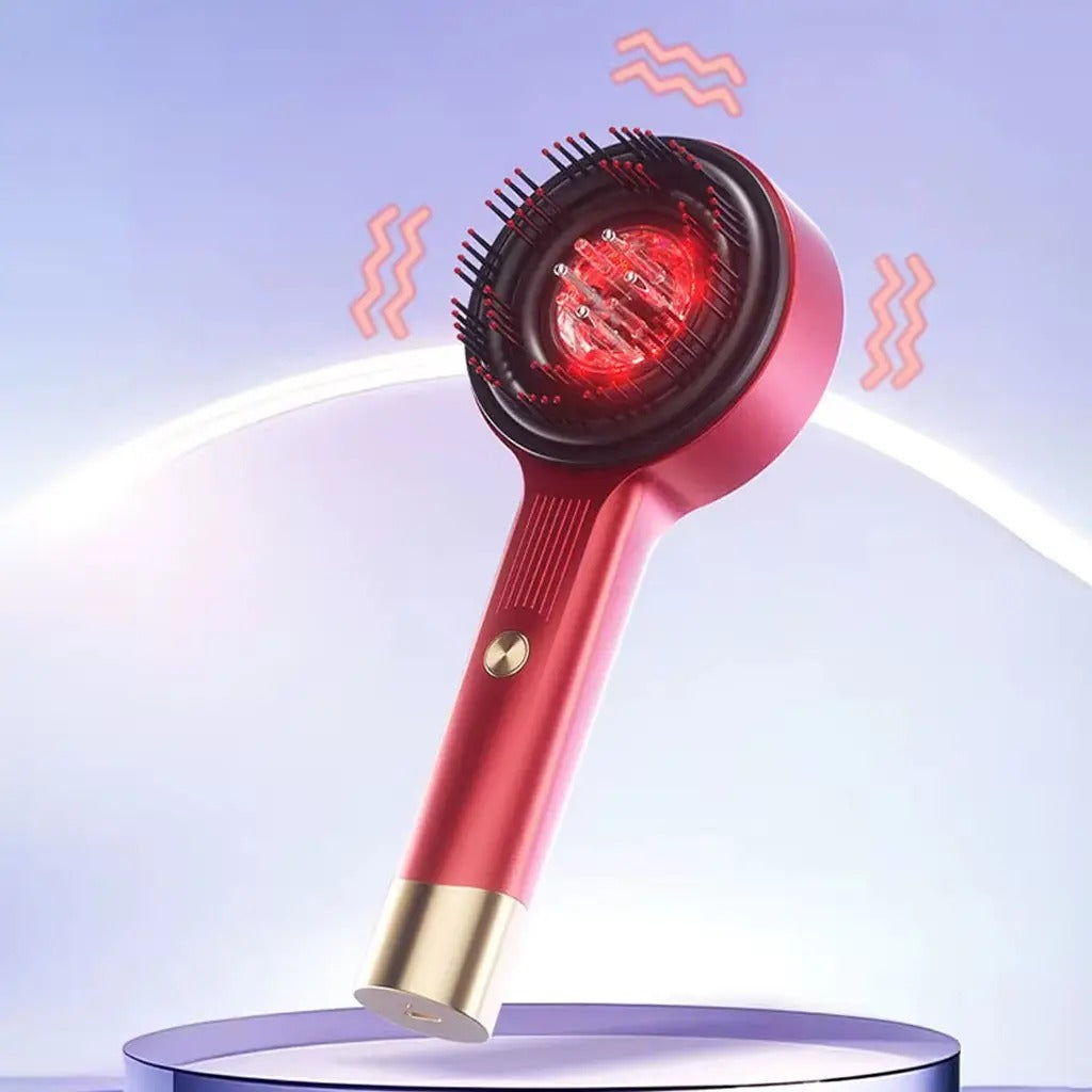 Red Infrared Scalp Massager Comb with LED Light Therapy. USB rechargeable electric head massage brush for hair growth & fall control.