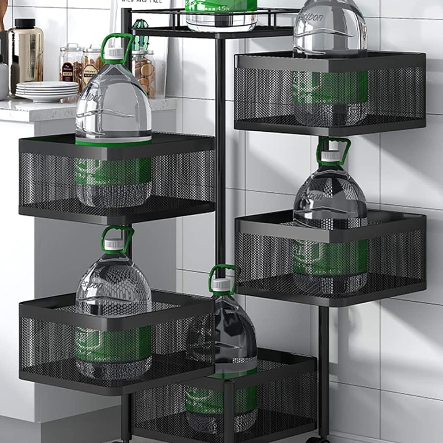 5-Layer Mobile Storage Solution | Rotatable Baskets with Wheels | Elegant Black | 92cm