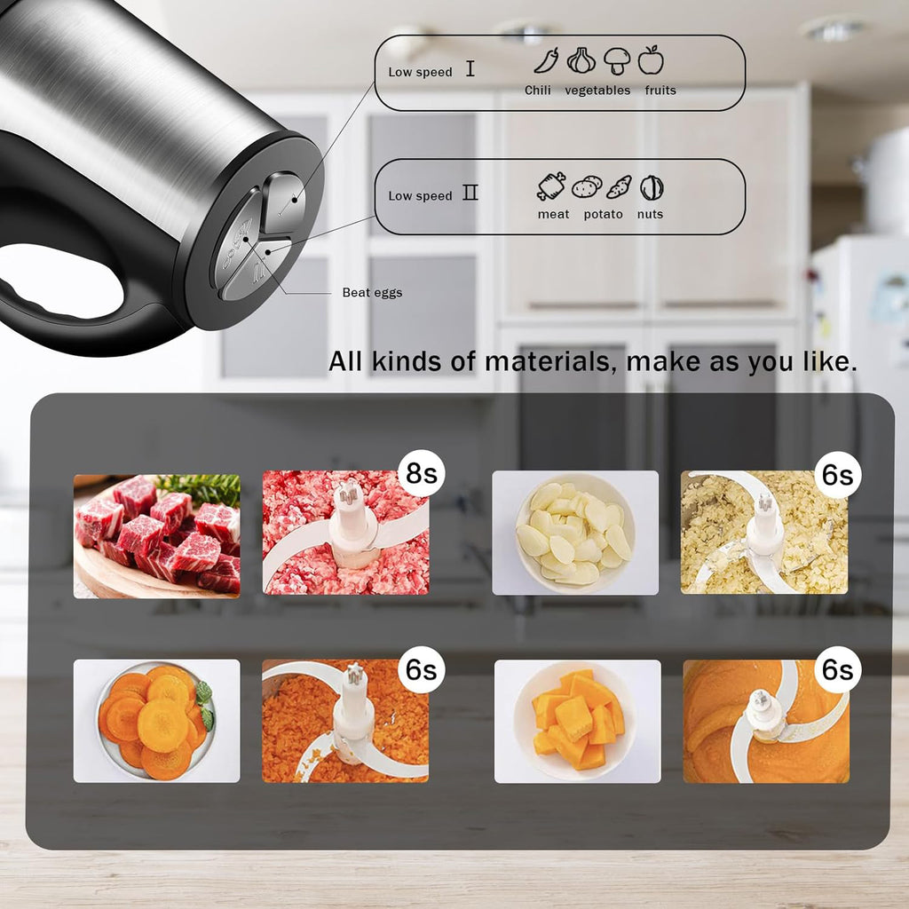 2-in-1 Stainless Steel Electric Meat Grinder & Food Processor - 6 Blades, 3.8L Capacity for Home & Restaurant Use