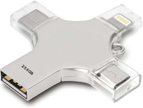 256GB 4-in-1 USB 3.0 Flash Drive - Compatible with iPhone, Android, iPad, Mac, PC, Galaxy S, Windows | High-Speed USB A, USB C, Micro USB & iPhone Connector | Ultra-Fast Thumb Drive, Jump Drive, Memory Stick, Portable Hard Drive