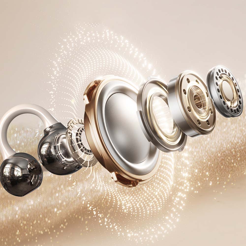 U-20 Open Ear Ring Headphones - Bluetooth 5.4 Clip-On OWS Earphones, 30H Battery, Noise-Cancelling, 4.9g Lightweight (White)