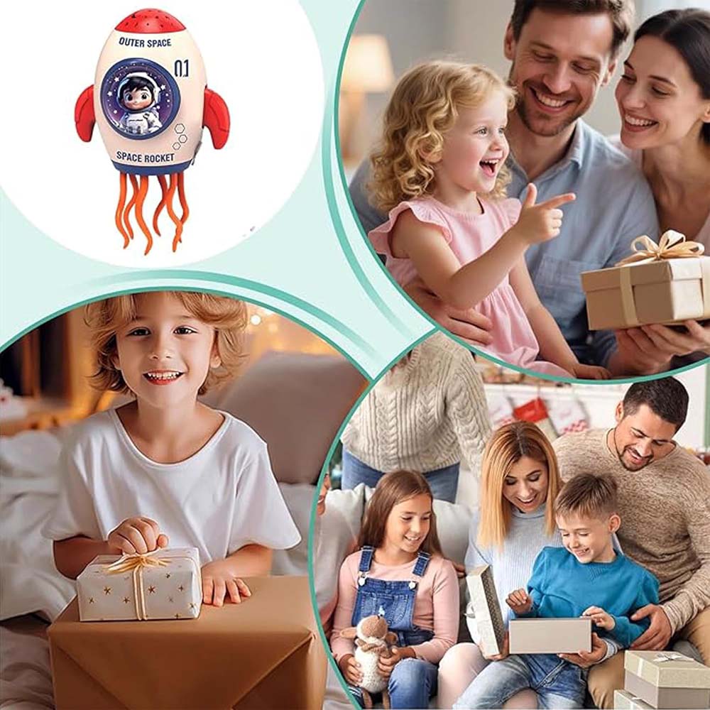 Rocket Toy with Fog Function. Crawling spray rocket with music, LED lights & dancing movement for 3-6 year old kids. Birthday gift.