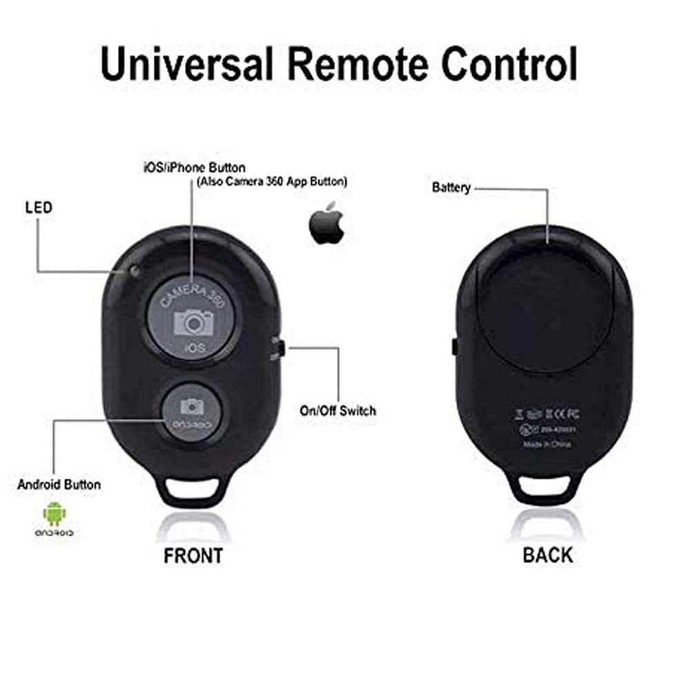 Bluetooth Remote Shutter Button for Selfie Stick & Tripod. Wireless camera clicker compatible with Android & iOS smartphones.