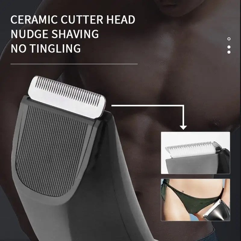 Kemei KM-3208 Professional Body Hair Trimmer. LED light, USB charging, waterproof for precise men & women intimate shaving.
