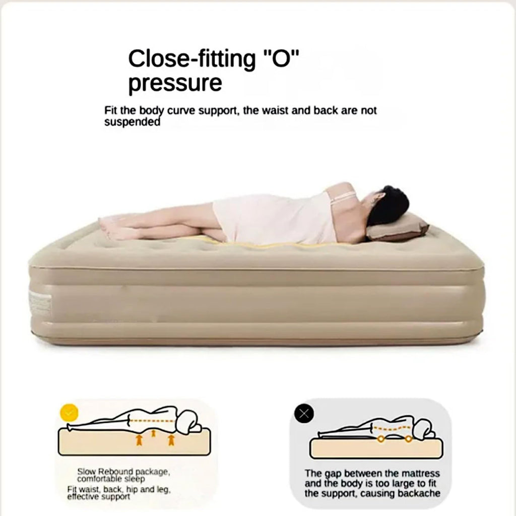 Air Mattress Queen with Built-in Pump - Inflatable Camping & Guest Mattress | Soft Flocked Top Blow-Up Bed | Durable, Foldable, and Comfortable | 80x60x18 Inches | Quick 1-3 Min Inflation