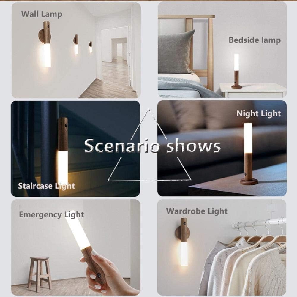 Motion Sensor Night Light with 4M Sensing Distance. Handheld portable smart LED light in walnut wood & glass. Stick anywhere.(1 Pcs)