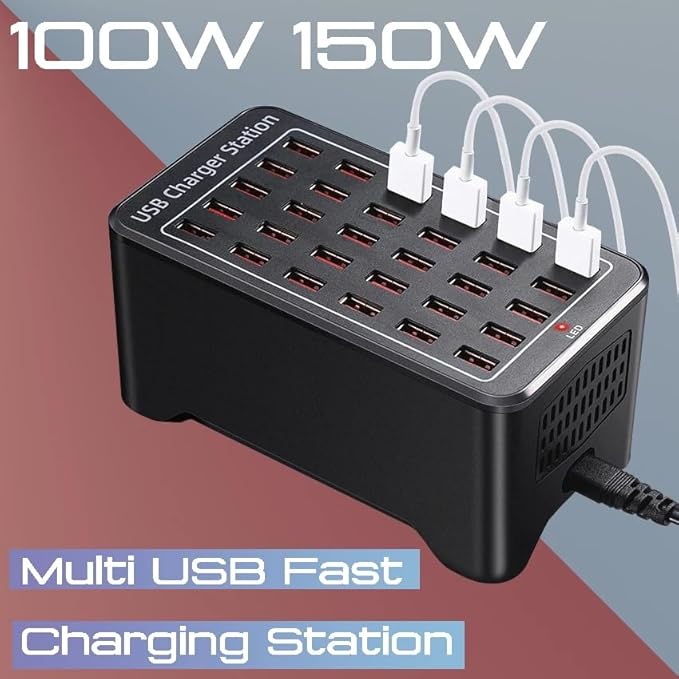 30-Port USB Charging Hub – 150W High-Capacity Charger for Rapid Simultaneous Charging of Multiple Devices