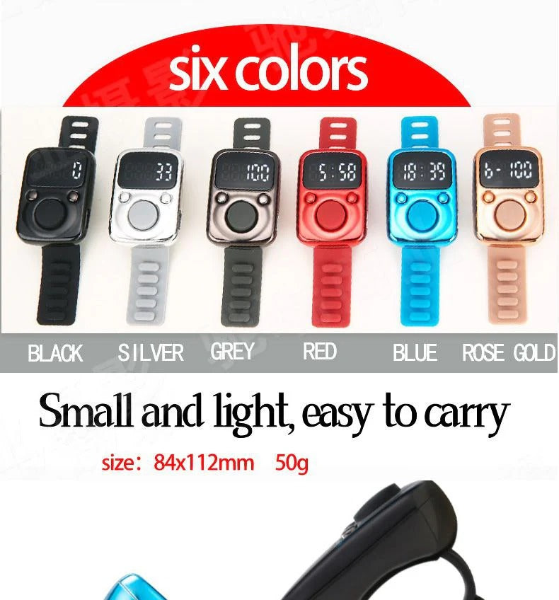 Digital LED Finger Tally Counter - Rechargeable Luminous Electronic Clicker for Prayer, Stitch Marker, and Counting Tasks | Compact Handheld Counter with Adjustable Strap & Bright LED Display | Durable and Lightweight Design in Vibrant Red Finish