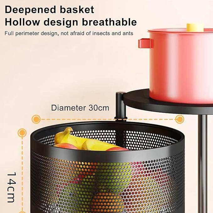 5-Tier Kitchen Storage Shelf - Rotatable Fruit & Vegetable Basket with 360° Swivel Wheels | Circular Rotating Storage Rack for Kitchen, Pantry, Bathroom, and More | Large Capacity Metal Organizer for Snacks, Spices, and Produce