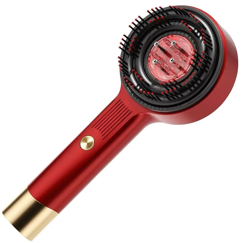 Red Infrared Scalp Massager Comb with LED Light Therapy. USB rechargeable electric head massage brush for hair growth & fall control.
