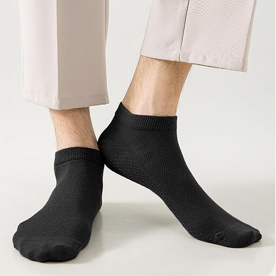 10 Pairs Men's Breathable Cotton Ankle Socks - Ultra Lightweight & Comfortable for All Seasons (Black)