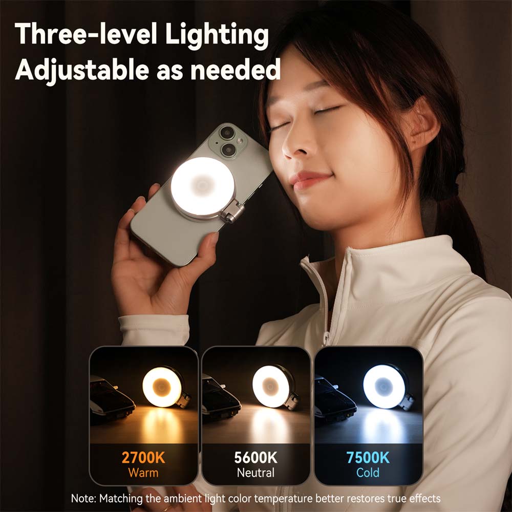 C03 Magnetic Selfie Light CRI97 LED ring light with 360° rotation & mirror. For selfies, videos, TikTok & Zoom calls.