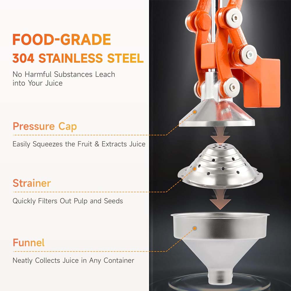 Hand Press Manual Citrus Juicer. Professional orange juicer & lemon squeezer for fresh juice. Easy to clean commercial-grade press.