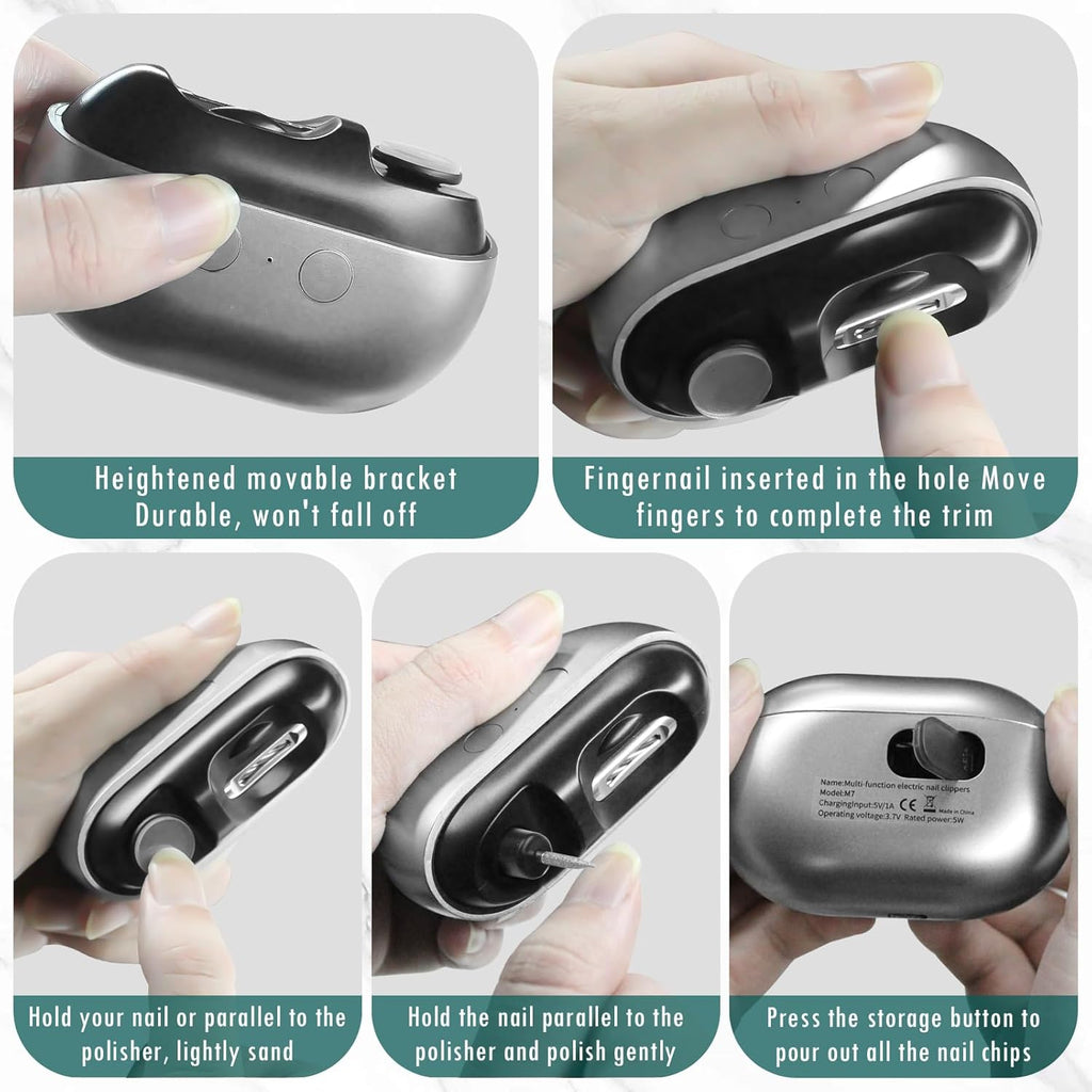 2-in-1 Electric Nail Clipper & File - USB Rechargeable Manicure/Pedicure Kit with LED Light, 2 Speeds for Professional Results