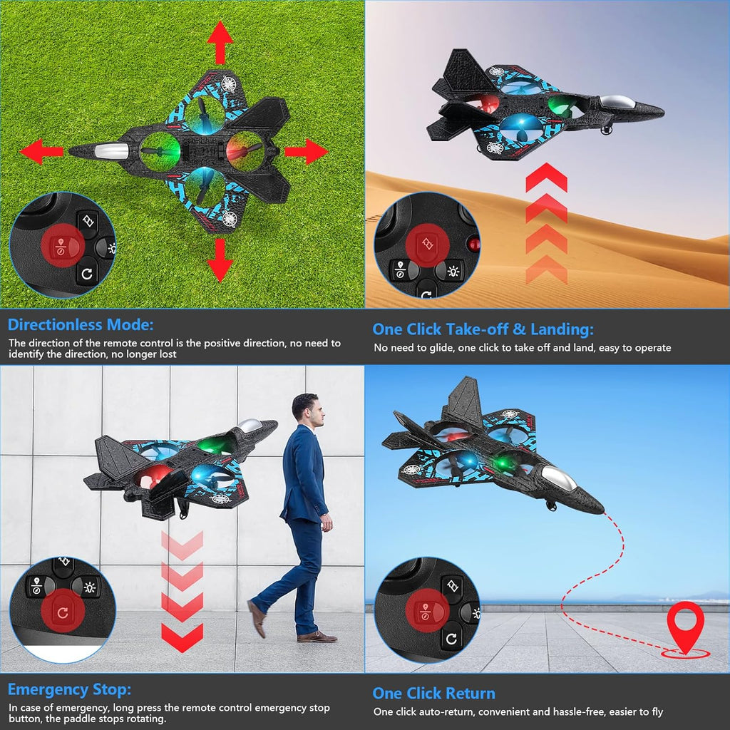 RC Aeroplane 2.4GHz Remote Controlled Fighter Plane | L0712 Quadcopter Floating Aeroplane Toy with Colored LED Lights | USB Rechargeable RTF RC Plane for Beginners, Kids, and Adults | Durable, Lightweight, and Easy to Fly Aircraft