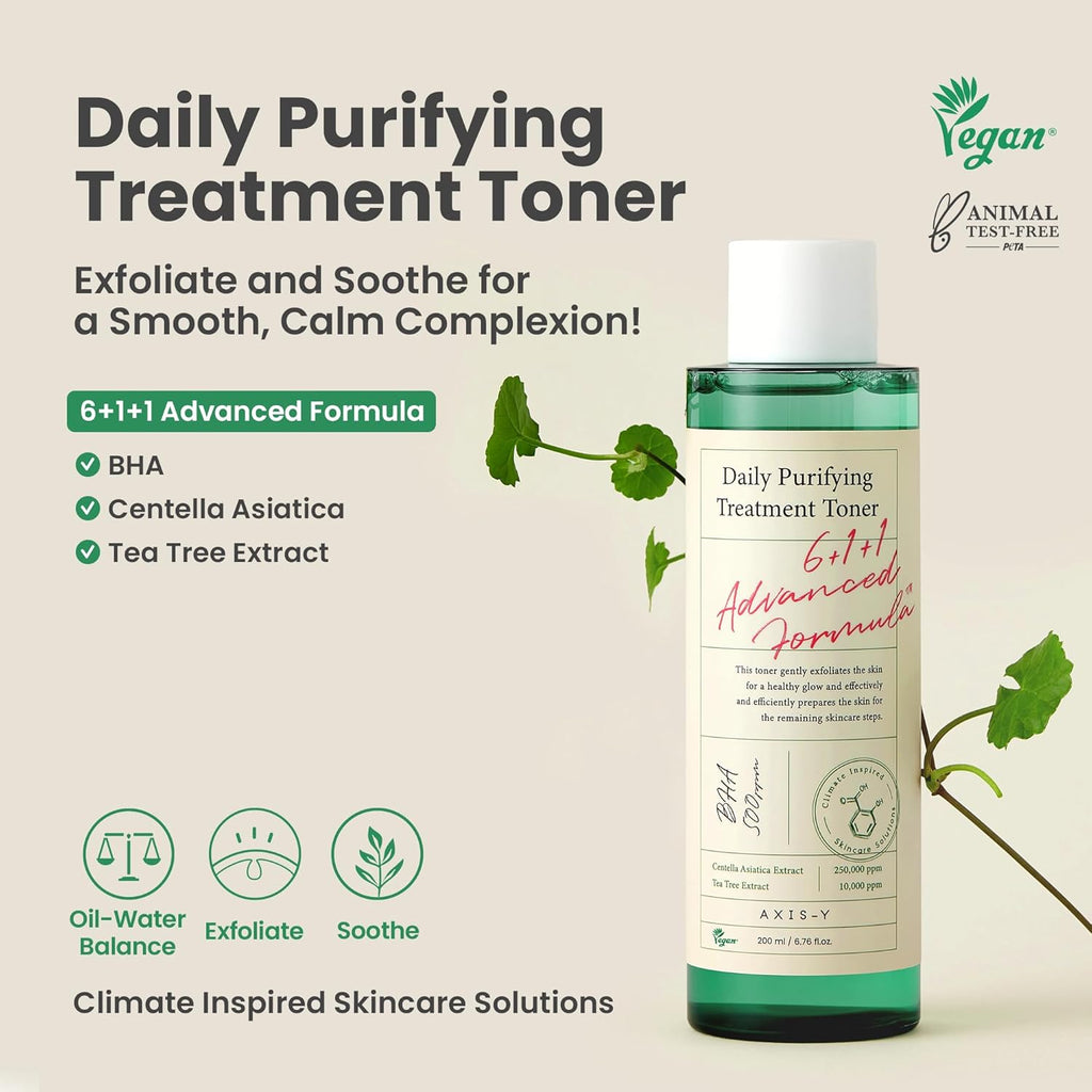 Axis-Y Daily Purifying Treatment Toner. Gently exfoliating PHA toner for smooth, clear & hydrated skin. 200ml.