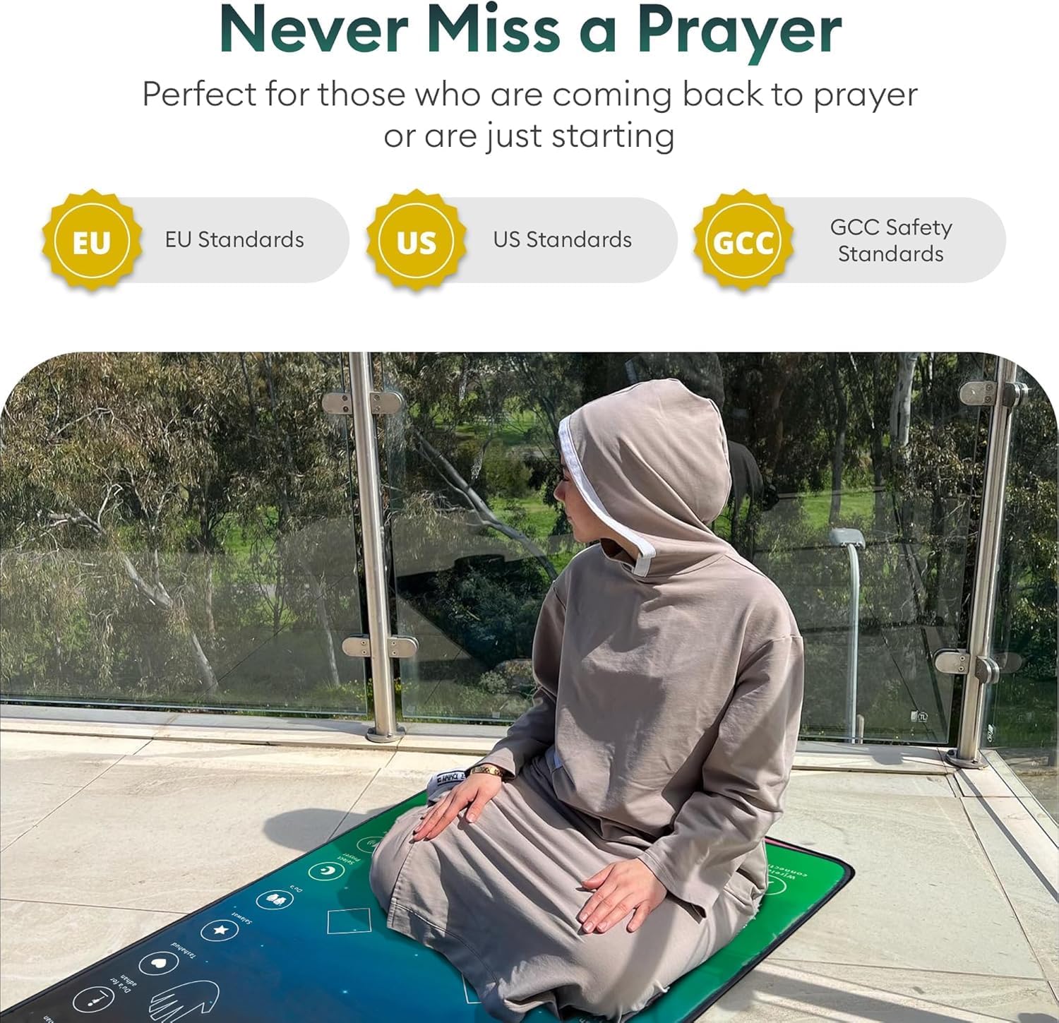 Smart Interactive Prayer Mat for Adults & Reverts. 25 touch keys, speaker & padded layer for learning Salah, Surahs & Duas. Ages 8+