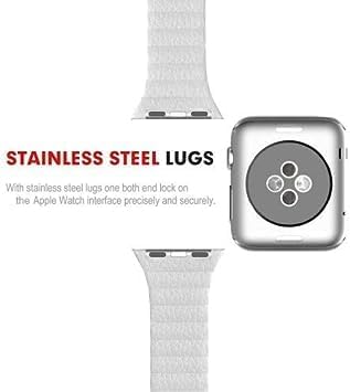 44mm/42mm Leather Strap Watch Band with Adjustable Magnetic Closure – White