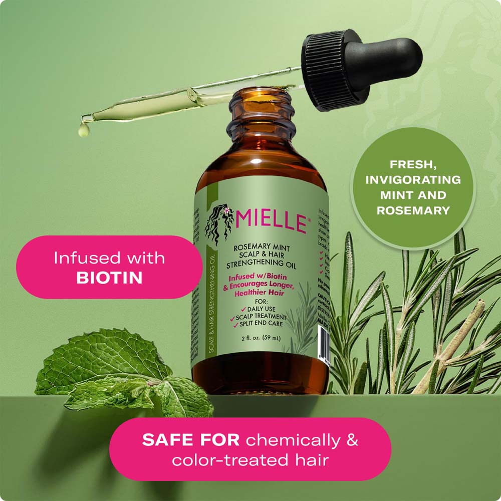 Mielle Organics Rosemary & Mint Hair Oil with Biotin – Strengthens, Moisturizes & Soothes Scalp, Promotes Longer, Healthier Hair (2 Fl Oz)