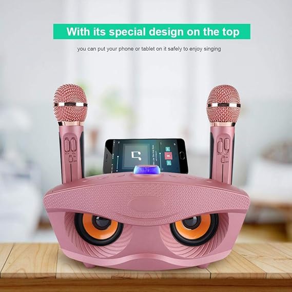 Wireless Bluetooth Speaker with 2-Piece Microphone Set | Portable Karaoke System for Home, Parties, and Events (Pink)