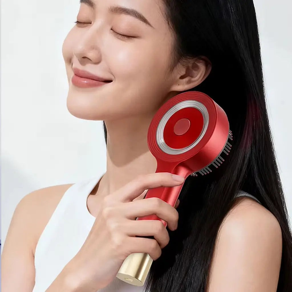 Red Infrared Scalp Massager Comb with LED Light Therapy. USB rechargeable electric head massage brush for hair growth & fall control.