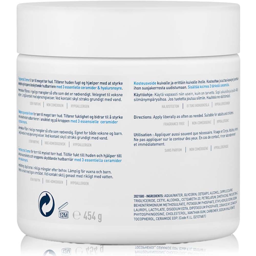 CeraVe Moisturizing Cream 454g - Hyaluronic Acid & Ceramides for Dry Skin, Face & Body Moisturizer, Fragrance-Free