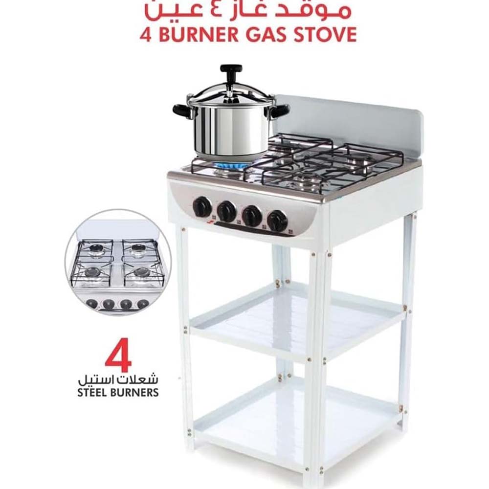 4-Burner Stainless Steel Gas Stove - Self-Ignition, Perfect for Home & Camping, Durable & Efficient White Design