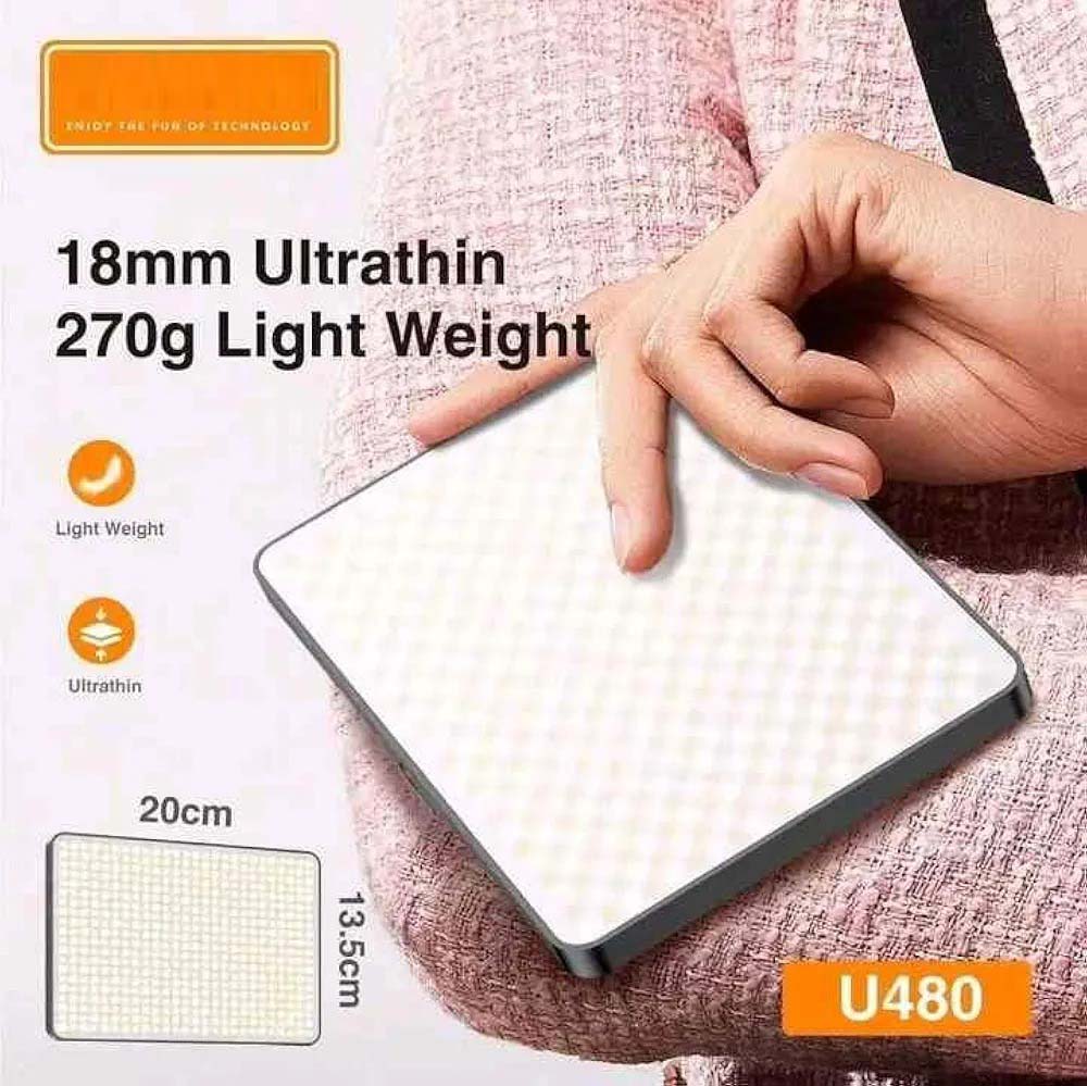 U480 LED Video Light - 5000mAh Rechargeable Camera Light, 10-100% Dimmable, 3200-5600K Bi-Color for Photography/Videography