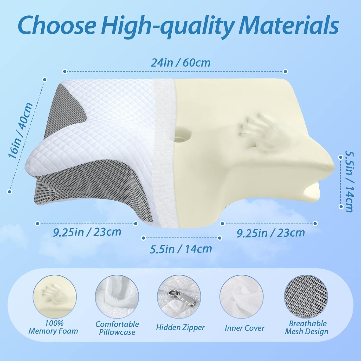 Memory Foam Cervical Pillow - 2-in-1 Ergonomic Orthopedic Pillow for Neck Pain Relief, All Sleeping Positions