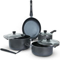 10-Piece Nonstick Cookware Set - Aluminum, Glass Lids, Casserole, Saucepan, Frypan, Nylon Turner, Dishwasher Safe (Black)