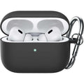 Silicone Case for AirPods Pro 2nd/1st Gen. Shockproof cover with keychain, hard PC interior & visible LED. 2023-2019 models.