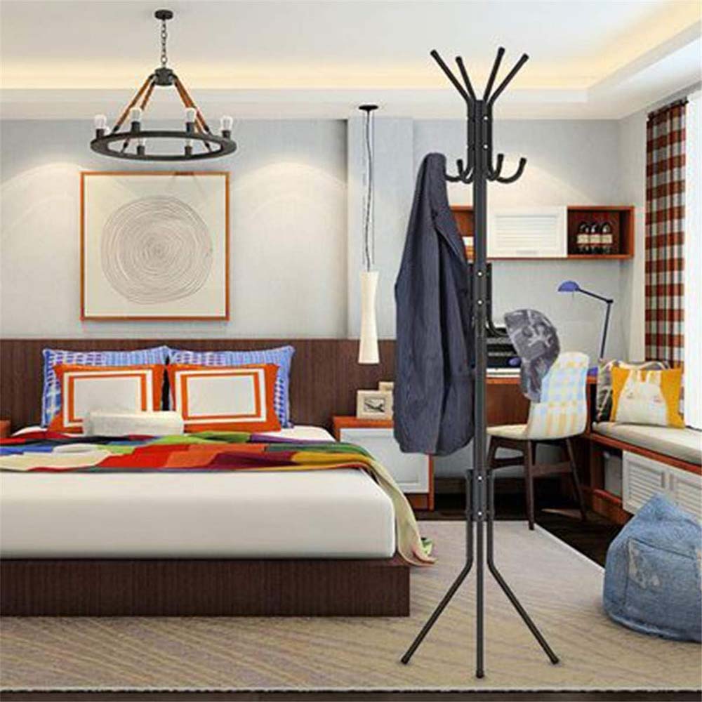 12-Hook Coat Rack Stand - Wrought Iron Clothing Hanger with Shelves, Freestanding Wardrobe Organizer for Bedroom/Entryway