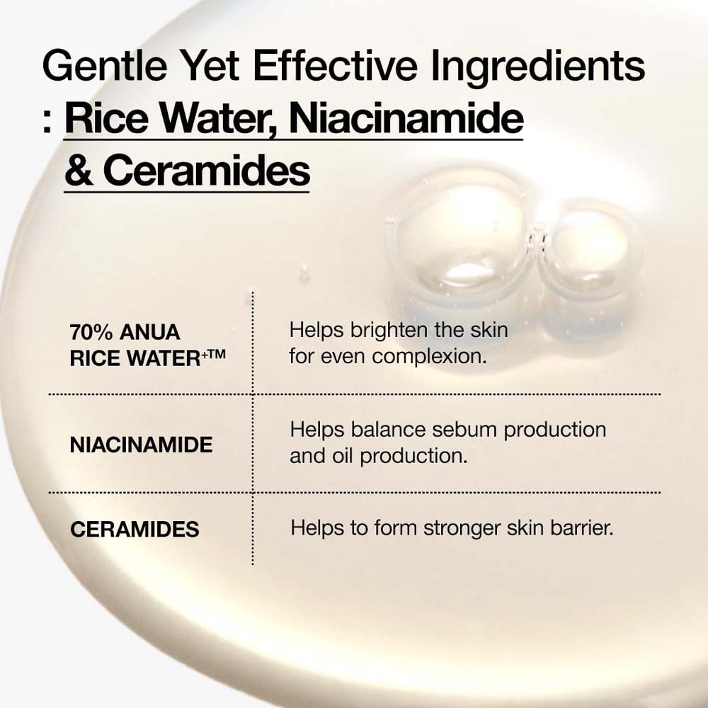 ANUA Rice 70 Glow Milky Toner. Nourishing rice water toner for glass skin. With Niacinamide & Ceramides. 250ml.