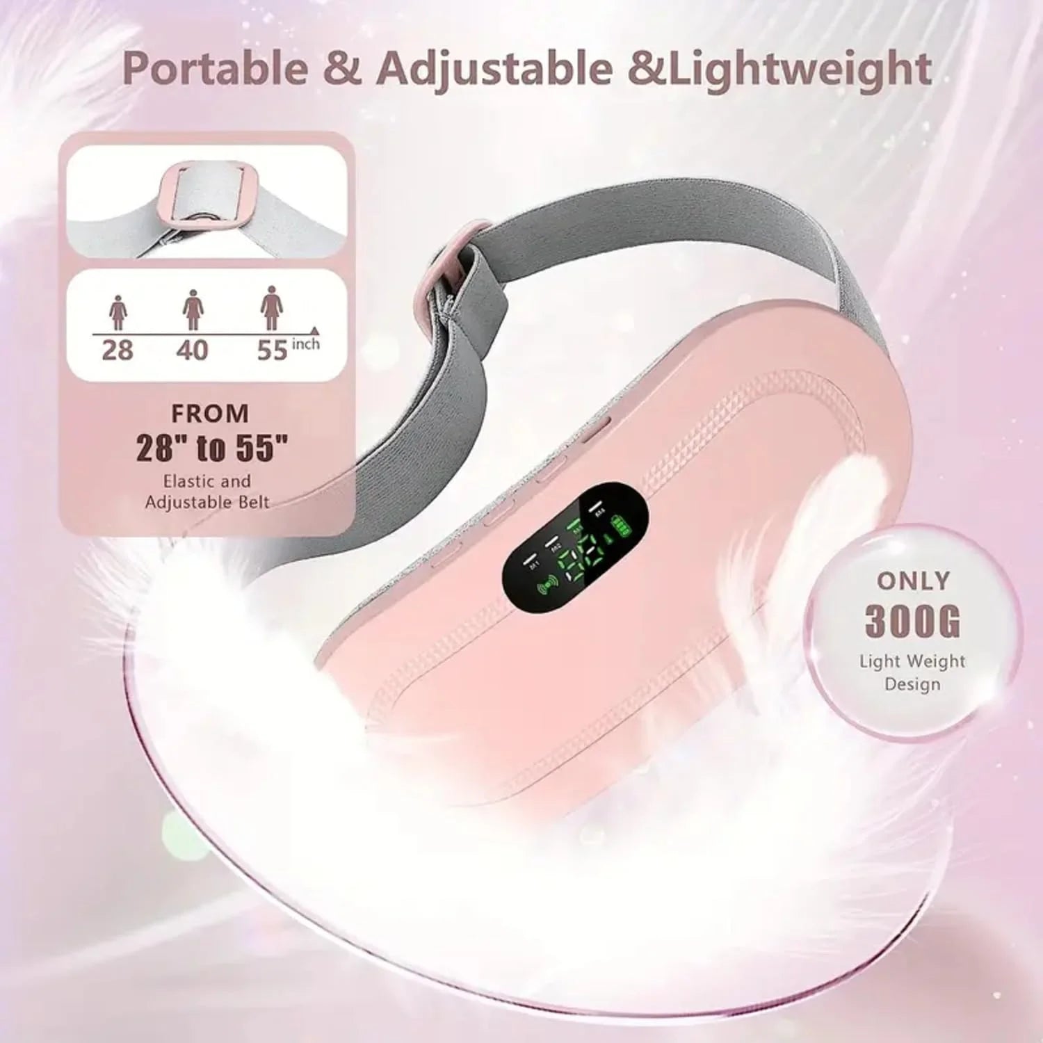 Electric Period Heating Belt - Portable Waist, Back, and Belly Pain Relief with Heating & Massage, 3 Heat Levels, 4 Vibration Modes
