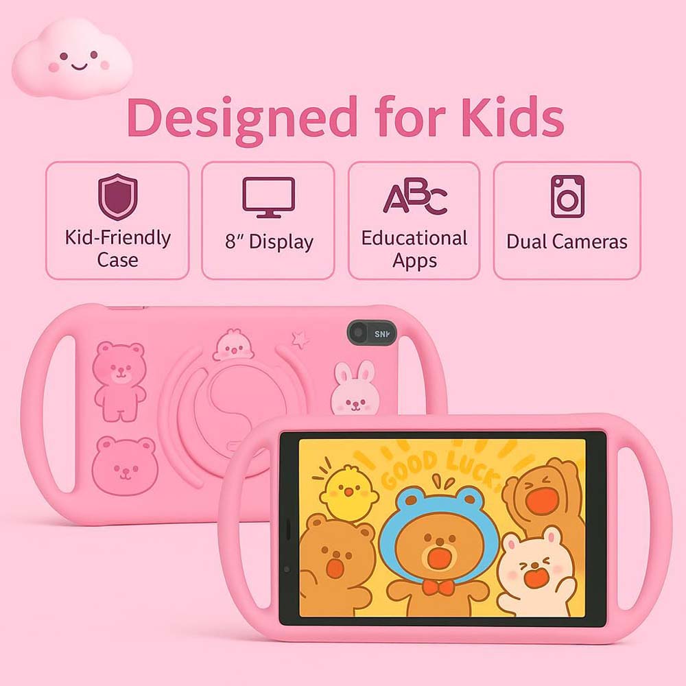 TAB 8 Kids Tablet 8-Inch HD IPS Display, Android 15, 6GB RAM, 128GB Storage, 5000mAh Battery, Dual Camera, SIM Support with Shockproof Case