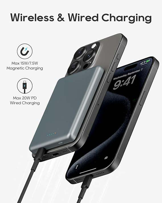MagSafe External Battery – 5000mAh Magnetic Wireless Fast Charge Portable Charger