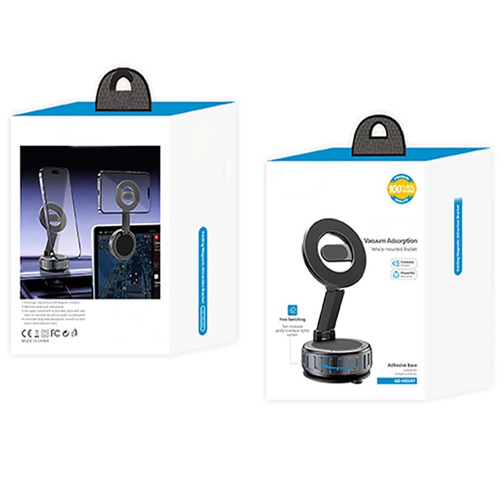 GD-HD241 360° Rotating Magnetic Phone Holder with Vacuum Function. Strong suction & universal mount in black.