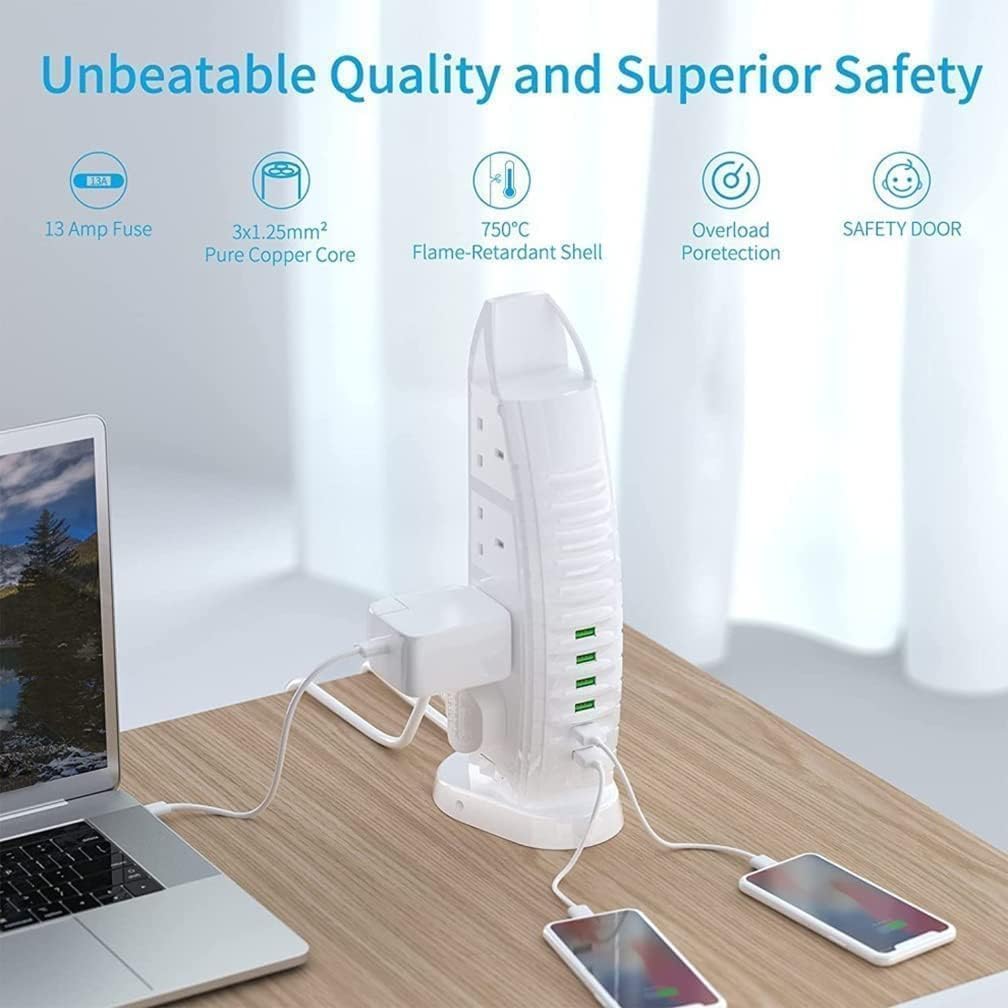 Sailboat Shape Tower Extension Lead – Featuring Type C Fast Charging Ports