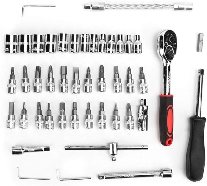 46-Piece 1/4-Inch Socket Set – Comprehensive Car Repair Tool Kit with Ratchet Torque Wrench