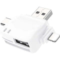 GD-DK121 6-in-1 OTG Mobile Card Reader. USB-C, Lightning, Micro USB & USB 2.0 with SD/TF card slots. Portable data transfer.