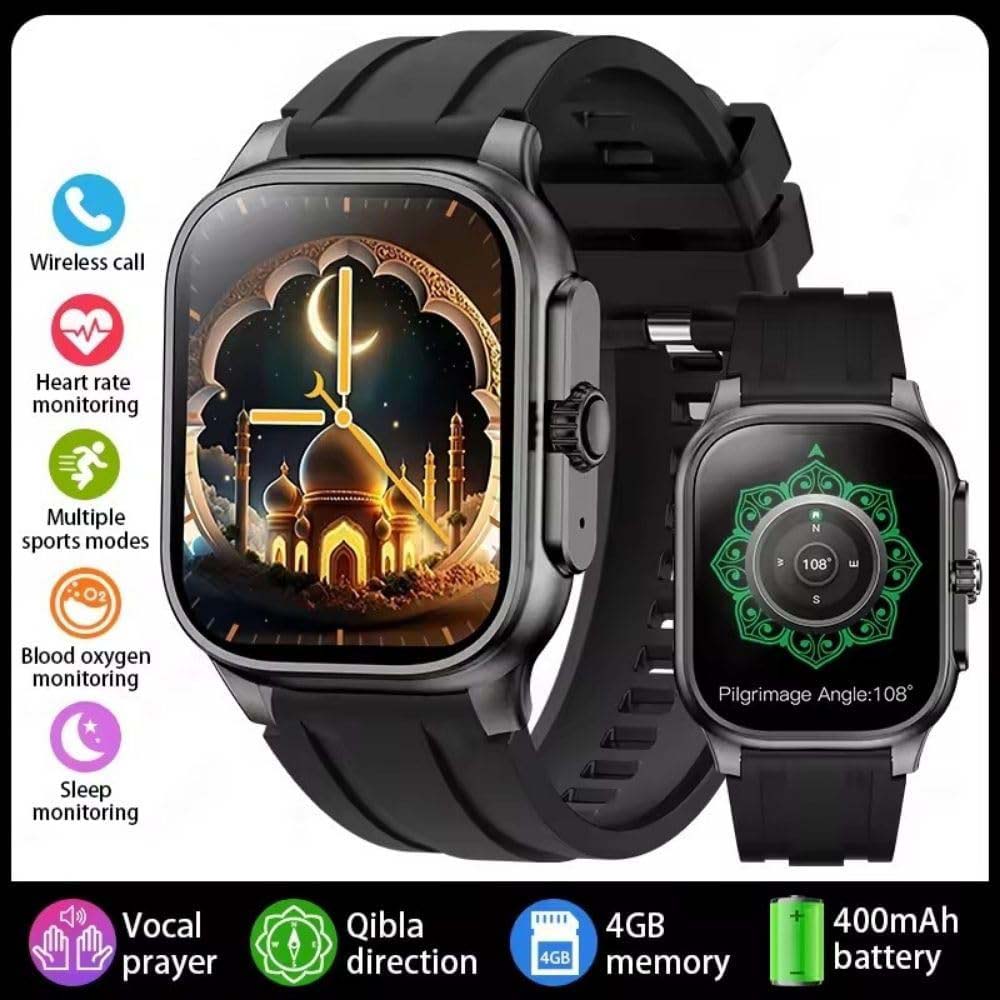 M77 Max Islamic Smartwatch. Full Quran Audio & Azan, 1.85" AMOLED Bluetooth Calling, Qibla Compass, Tasbih Counter, IP68 Waterproof.
