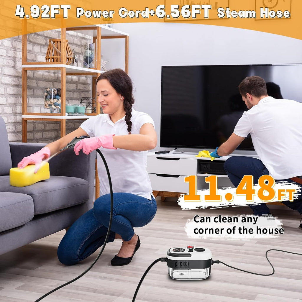 High Pressure Handheld Steam Cleaner. 15s fast heating portable steamer for dirt, grease, grout, tile, floor & car. White.
