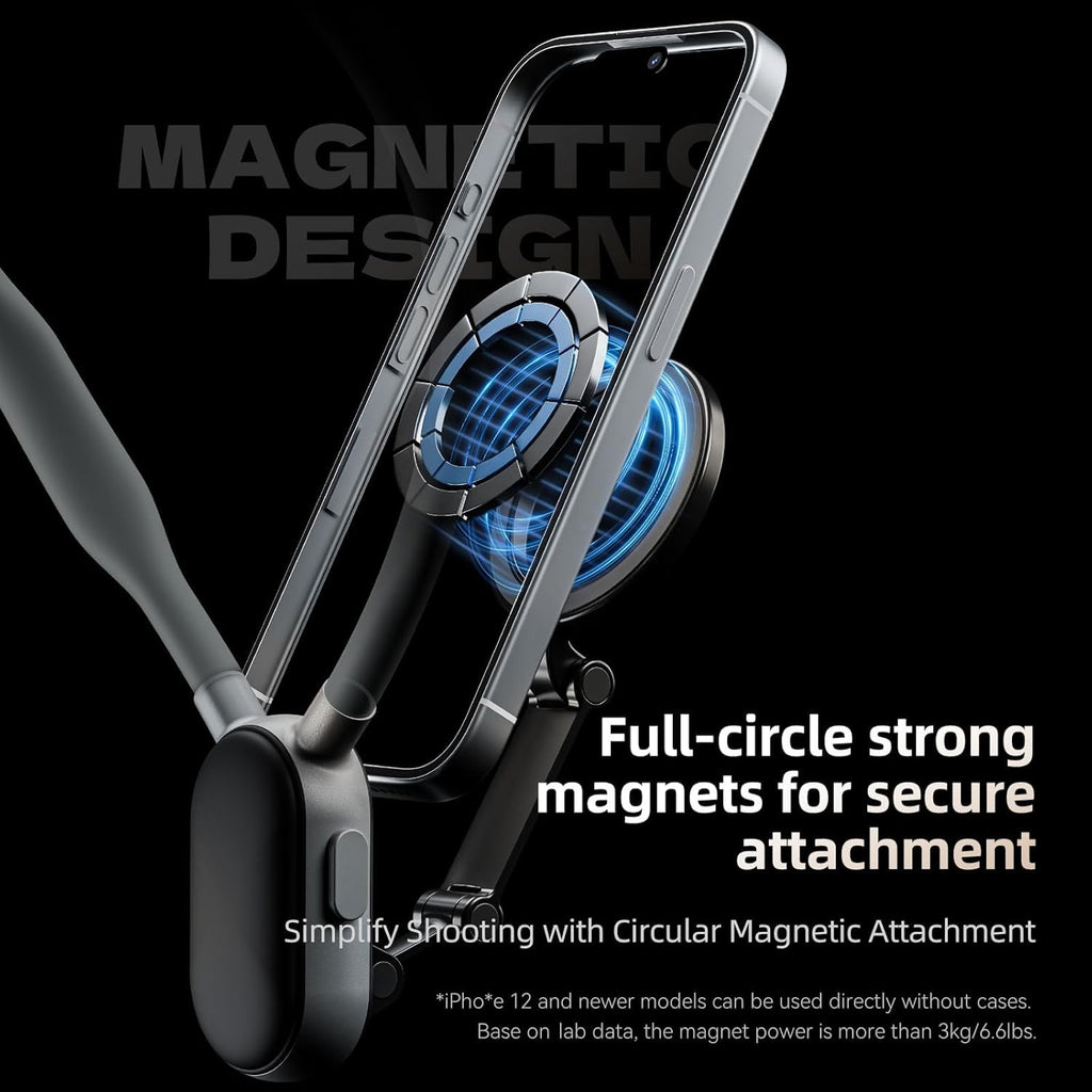 Magnetic Neck Mount - Hands-Free POV/Vlog Phone Holder, Multi-Angle, Compatible with iPhone & Android, Silicone Lazy Bracket